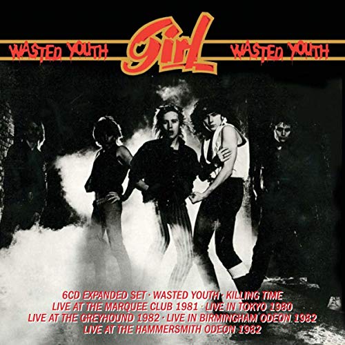"CD cover with black-and-white band photo, red and yellow text, and concert details listed."