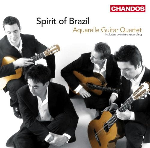 CD cover featuring four men in suits playing guitars, black and white image.