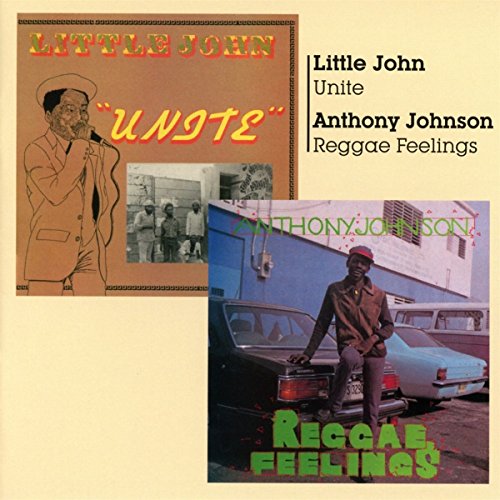 "Two reggae album covers on a pale yellow background, with artist and title text."