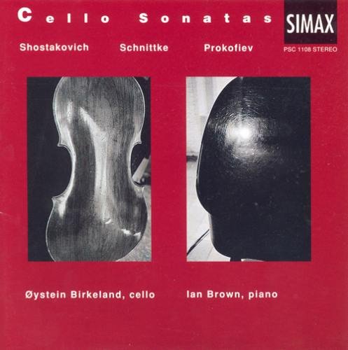 Red album cover with black and white images of cello and piano.