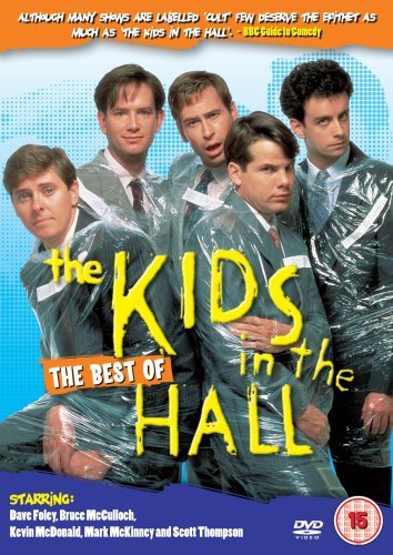 DVD cover for "The Kids In The Hall" featuring five men wrapped in plastic.