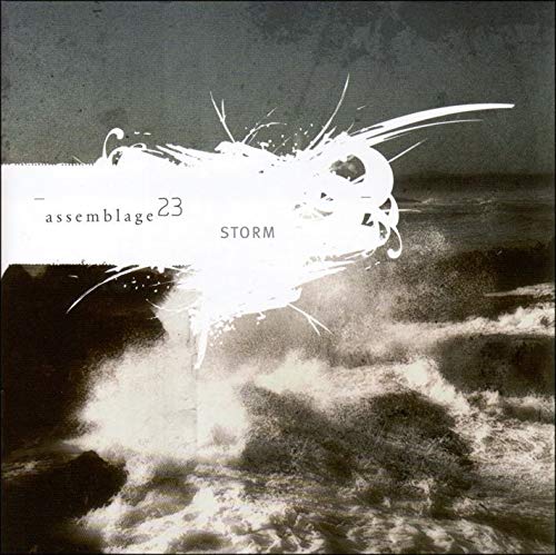 A CD cover with a turbulent sea and white splashes, titled "assemblage 23 - storm".