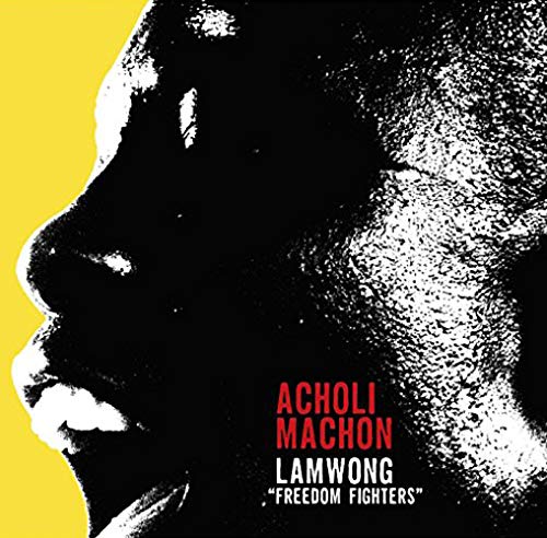 "Black and white profile of a man's face against a yellow background with text."