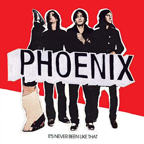 Phoenix band members on red background, album cover for “It’s Never Been Like That.”