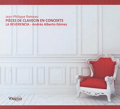 Red and white CD cover with ornate chair and panelled wall.