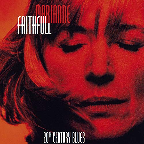 Album cover with a red-toned close-up of a woman's face and artist's name.