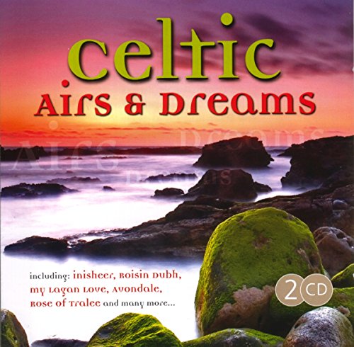 "CD cover with rocky shoreline at sunset, 'Celtic Airs & Dreams' text, 2-CD set."