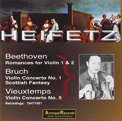 CD cover featuring Jascha Heifetz with violin, classical music compositions listed.