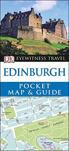 "Travel guide cover featuring Edinburgh castle and a city map."