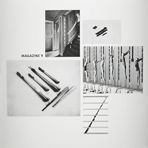A black and white vinyl album cover with four images and musical notes.