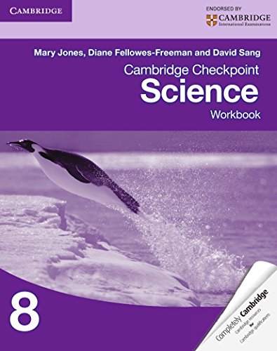 The image shows a purple-toned science workbook cover featuring a penguin jumping out of water.