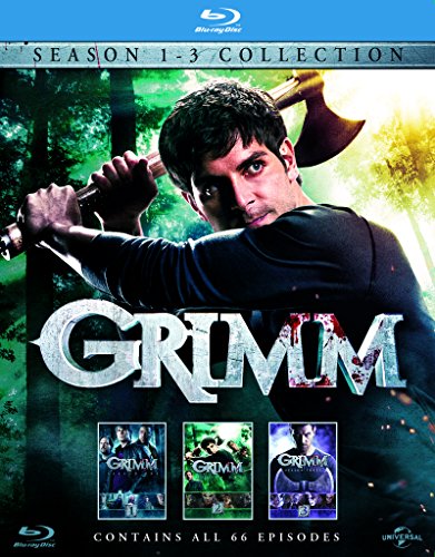"Blu-ray cover of Grimm Season 1-3, featuring a man holding an axe."