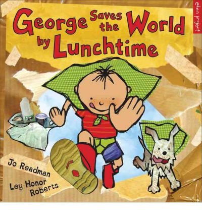 "Children's book cover featuring a cartoon boy and dog, with torn paper effect."