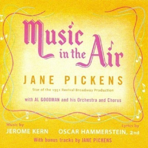 "Album cover with 'Music in the Air' title, yellow background, and colorful swirling lines."