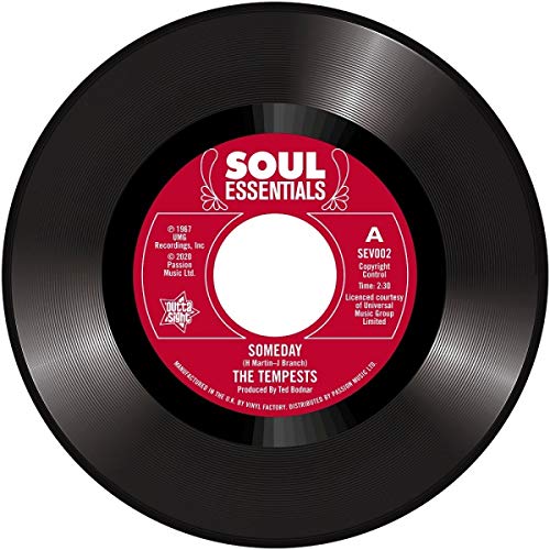 Black vinyl record with a red label, white text, and a white background.