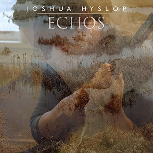 "Album cover with a man kneeling, surrounded by grass and water, double exposure effect."