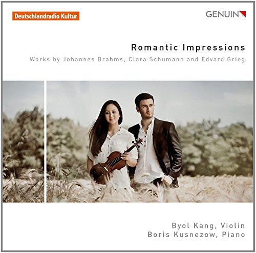 CD cover with violinist and pianist in a field, surrounded by white borders.