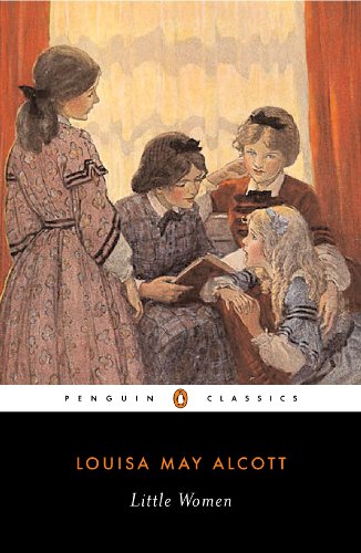 Cover of 'Little Women' by Louisa May Alcott, published by Penguin Classics. The cover illustrates a vintage-style image of four women and a girl sitting in a room, reading books.