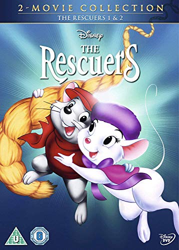 "Disney DVD cover featuring two cartoon mice in red and purple outfits."