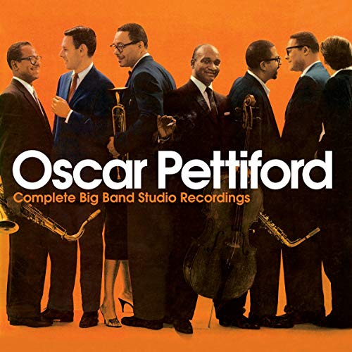 "CD cover with seven suited men holding instruments, orange background, and white and orange text."