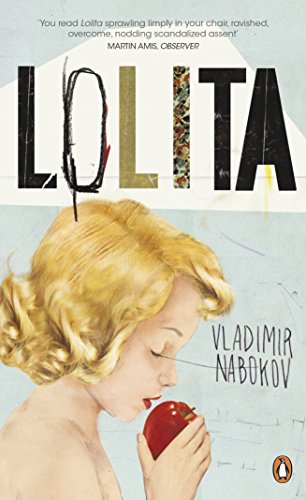 The image depicts the cover of "Lolita" by Vladimir Nabokov. #### Alt text: "Book cover of 'Lolita' featuring a blonde woman holding a red apple."