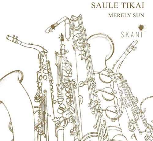 CD cover art featuring a gold line drawing of saxophones on a white background.
