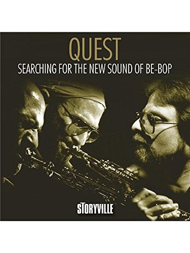 "CD cover with three men playing saxophones, titled 'Quest'."
