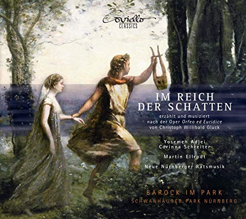 "CD cover art featuring Orpheus and Eurydice in a forest, with German text overlay."