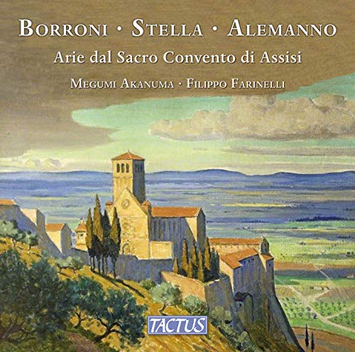 "CD cover featuring a painting of a medieval Italian landscape with a convent."