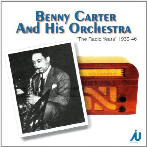 Benny Carter album cover featuring a man playing saxophone and an old radio.