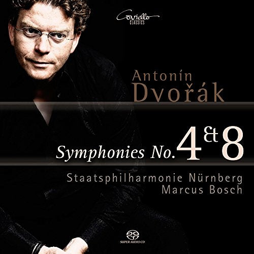 CD cover with a man and text about Dvorak's Symphonies Nos. 4 and 8.