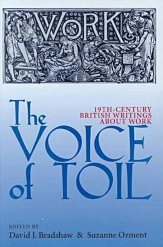 The image depicts a book cover titled "The Voice of Toil." The cover features a blue-to-white gradient background, with a black-and-white illustration at the top, showcasing people working, and the word "WORK" prominently displayed. Alt text: Book cover with blue gradient and "WORK" illustration.