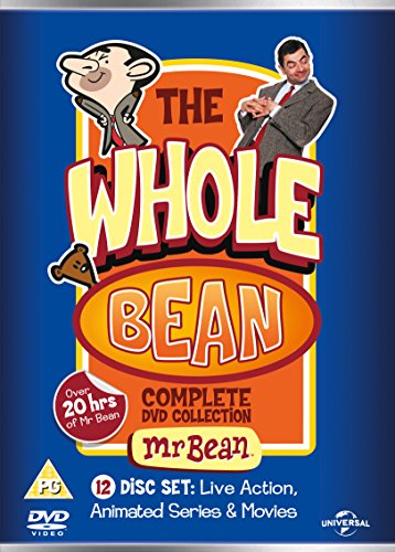 "Blue DVD cover with 'The Whole Bean' title and Mr. Bean character images."