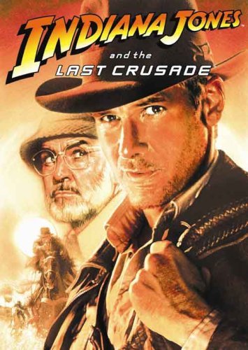 DVD cover for "Indiana Jones and the Last Crusade" featuring Indiana Jones and another man.