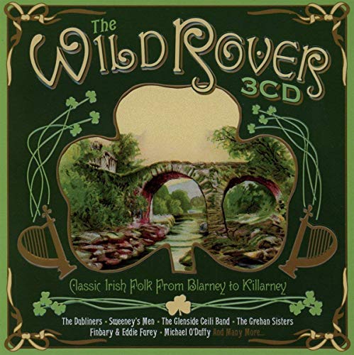 "CD cover with green background, shamrocks, and a stone bridge illustration."