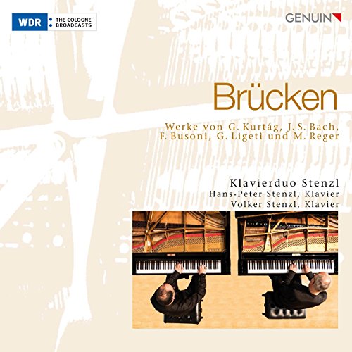 CD cover with two men playing piano, beige background, and "Brücken" title.