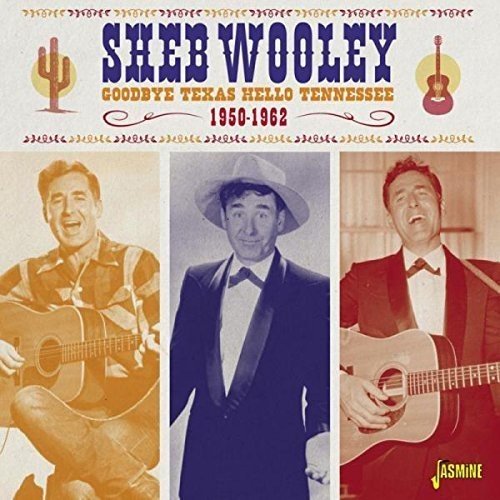 "CD cover featuring Sheb Wooley in three different poses with a guitar."
