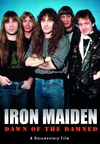 "Iron Maiden band members standing together, with title text below."