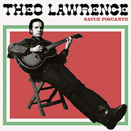 "Album cover featuring a man playing guitar on a stool against a red background."