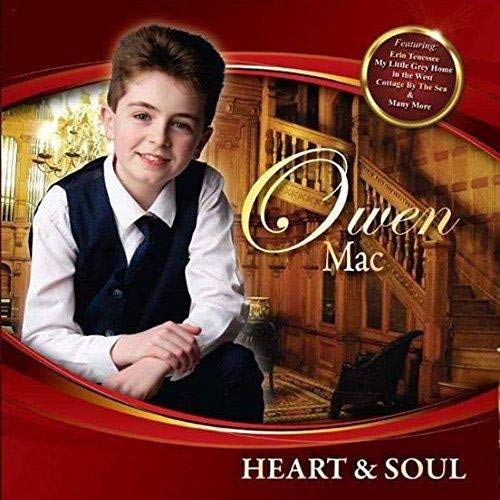 "Album cover with a young boy in a vest, 'Owen Mac' and 'Heart & Soul' text."