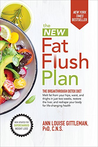 "Book cover of 'The New Fat Flush Plan' featuring a salad bowl and glass of juice."