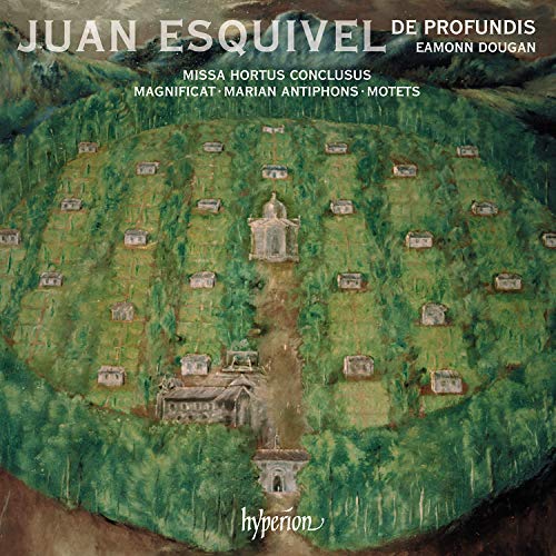 "Album cover featuring a serene, aerial view of a walled garden with small buildings."