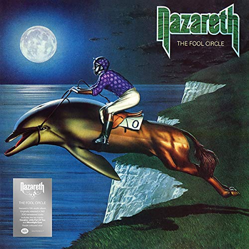 Vinyl album cover featuring a jockey riding a dolphin under a full moon.