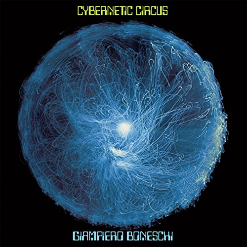 Vinyl record cover with a blue abstract sphere on a black background.