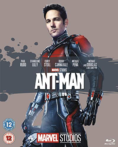 "Blu-ray cover featuring Paul Rudd as Ant-Man in a red and black superhero suit."