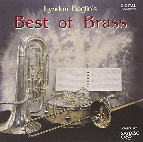 "CD cover with brass instruments, sheet music, and 'Best of Brass' title."