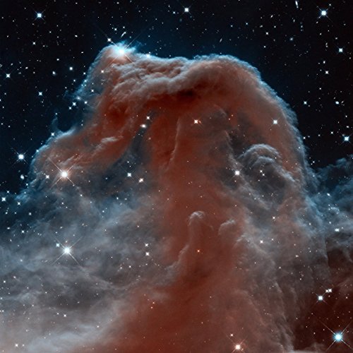 The image depicts a vibrant nebula with a red and blue cloud-like structure against a starry black background. alt text: Nebula with red and blue cloud formation and stars.