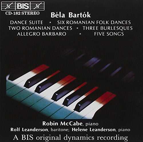"Piano keys on a black background with white text listing musical compositions and performers."