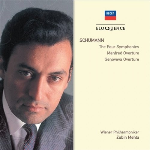 CD cover with a man's portrait and Schumann's symphonies listed on a white background.