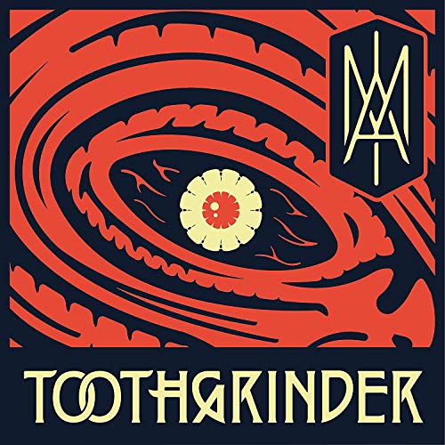 "Album cover with red swirling design, yellow text 'Toothgrinder' and stylized logo."